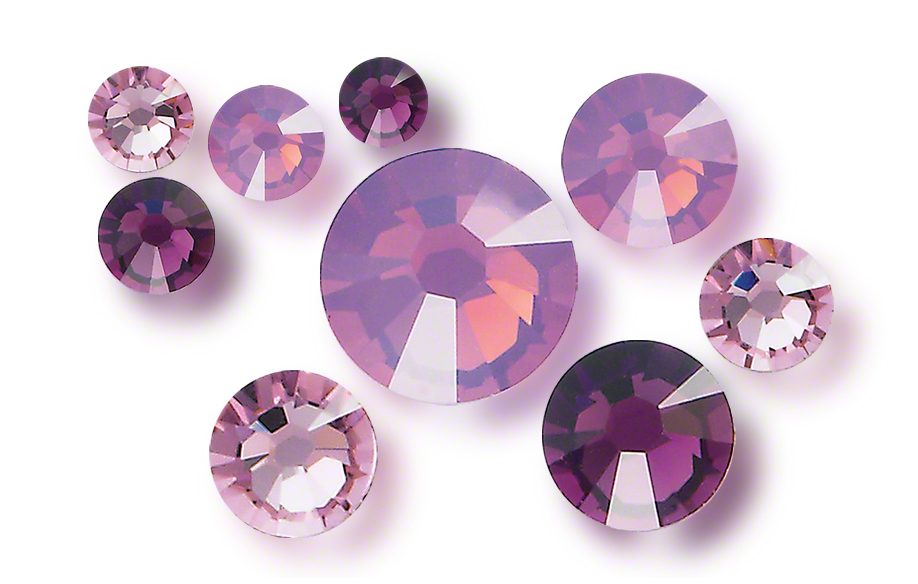 Swarovski Cyclamen Opal, Amethyst and Light Amethyst