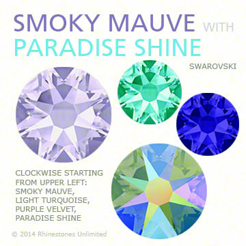 Swarovski Smoky Mauve and Crystal Paradise Shine  rhinestone colors in a pairing suggestion from Rhinestones Unlimited