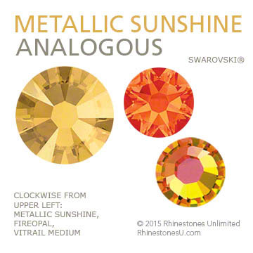Analogous color pairing suggestion from Rhinestones Unlimited featuring Swarovski crystal rhinestone Metallic Sunshine