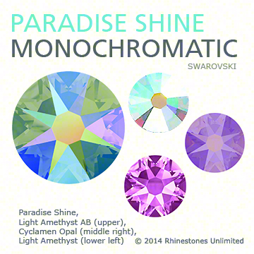 Swarovski Crystal Paradise Shine with Light Amethyst AB, Cyclamen Opal and Light Amethyst in a monochromatic color story