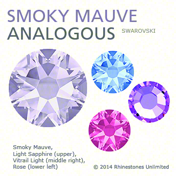 Swarovski Smoky Mauve with Light Sapphire, Bitrail Light and Rosein an analogous color story