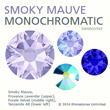 Swarovski Smoky Mauve with Provence Lavender, Purple Velvet and Tanzanite AB in a monochromatic color story