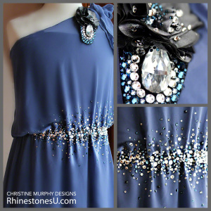 Blue dress embellished with Swarovski crystal rhinestones, by Christine Murphy Designs