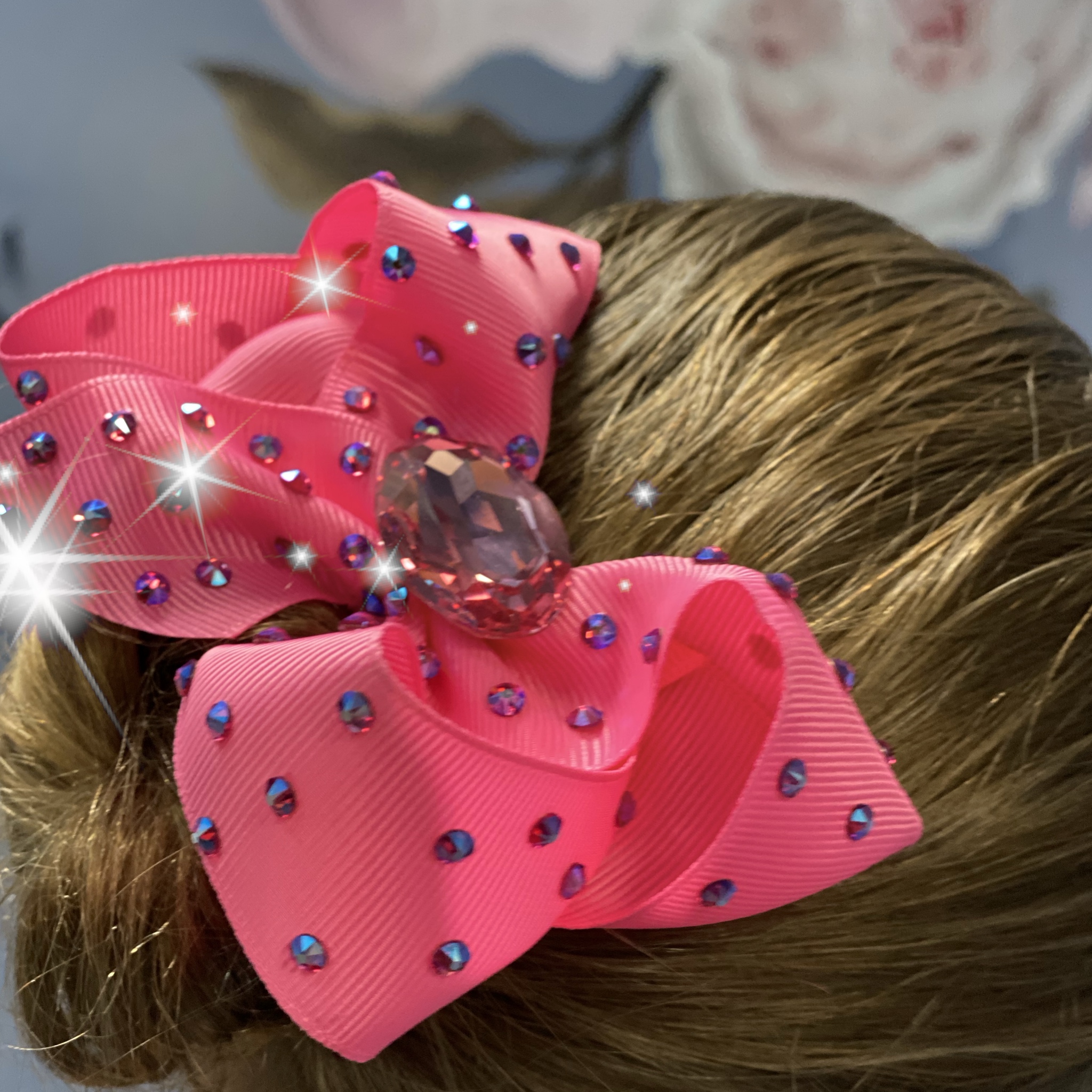 Rhinestone Hair Bow - Pink