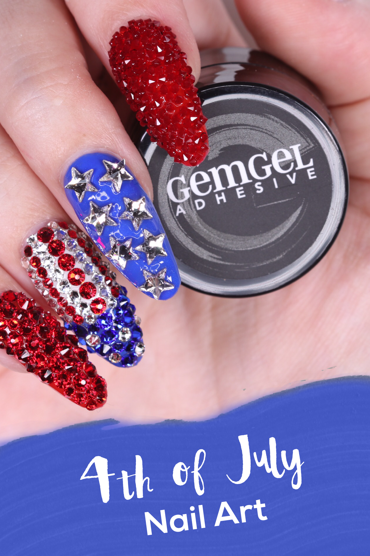 Fourth of July Rhinestone Nails