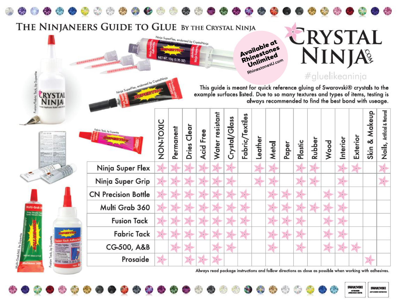 Crystal Ninja Glue Chart