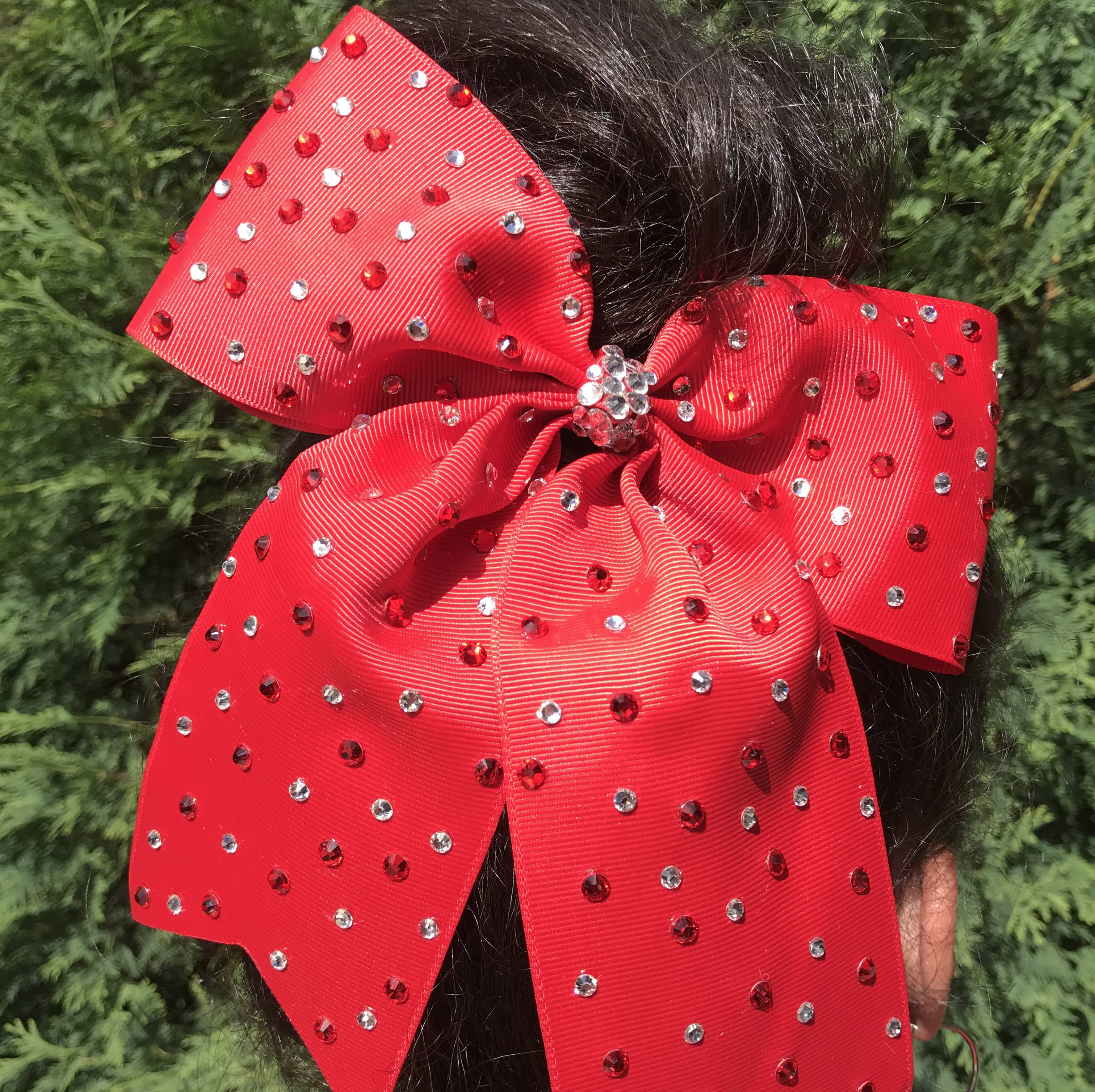 Rhinestoned School Spirit - Red Bow