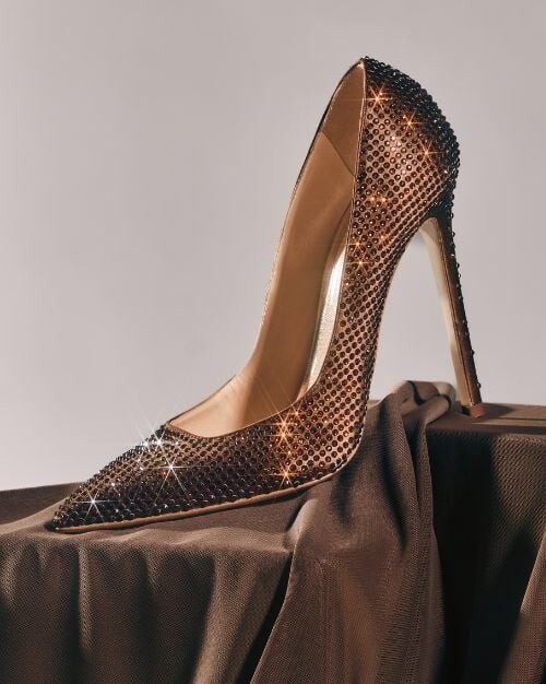 Preciosa Chocolate crystal heel on draped fabric