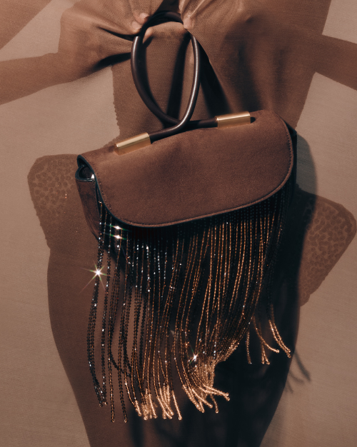 Preciosa Chocolate crystal beaded fringe bag