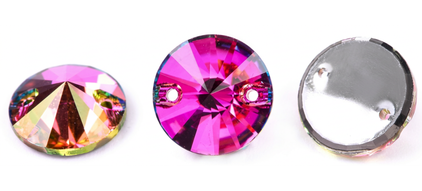 Rivoli sew-on stones in a pink and gold polychromatic finish