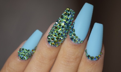 Rhinestone Manicure - Blue Green